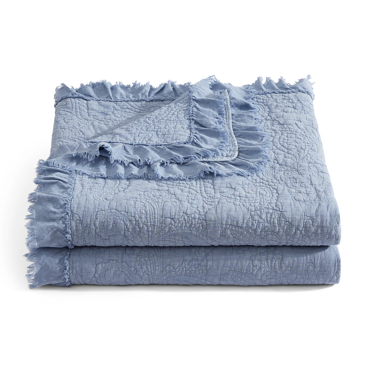 Stefanie Stonewashed Paisley Ruffled Quilt Set Bluebonnet