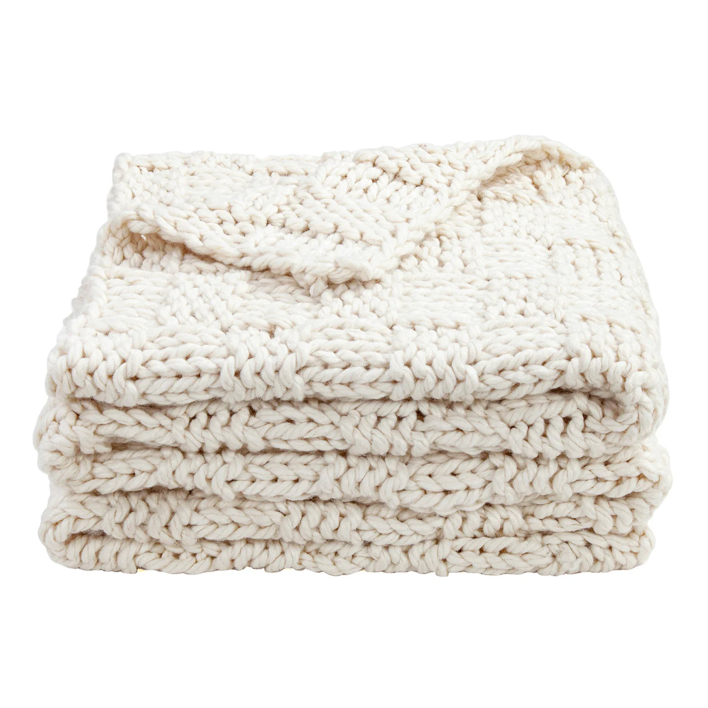Savannah Chess Knit Throw Natural Cream