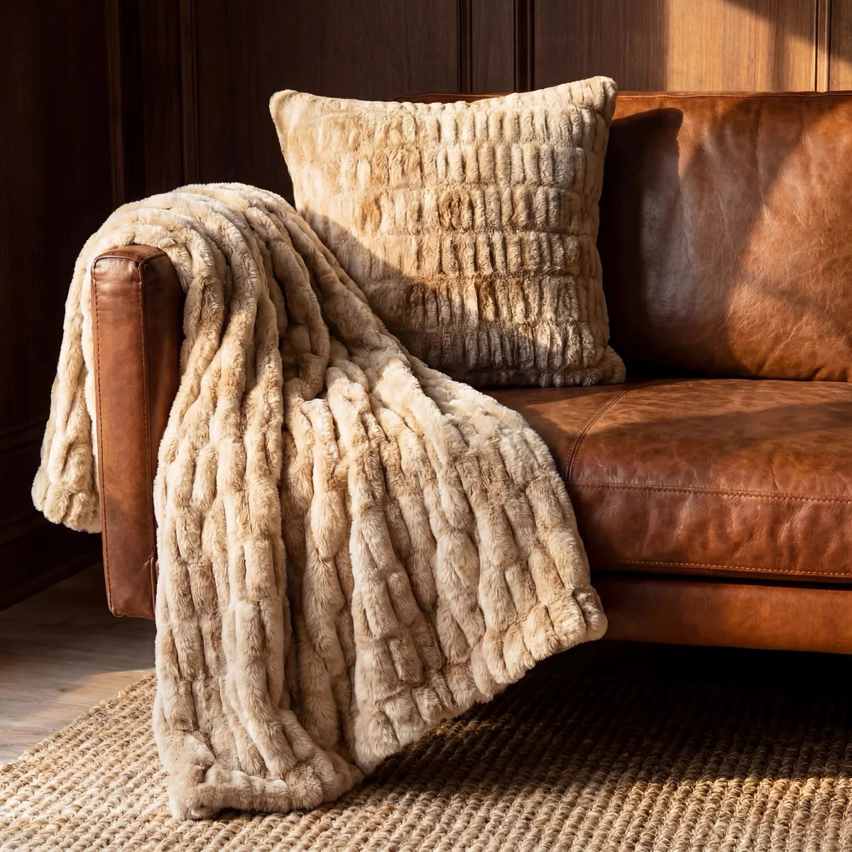Plush Ruched Double-Sided Throw Cream