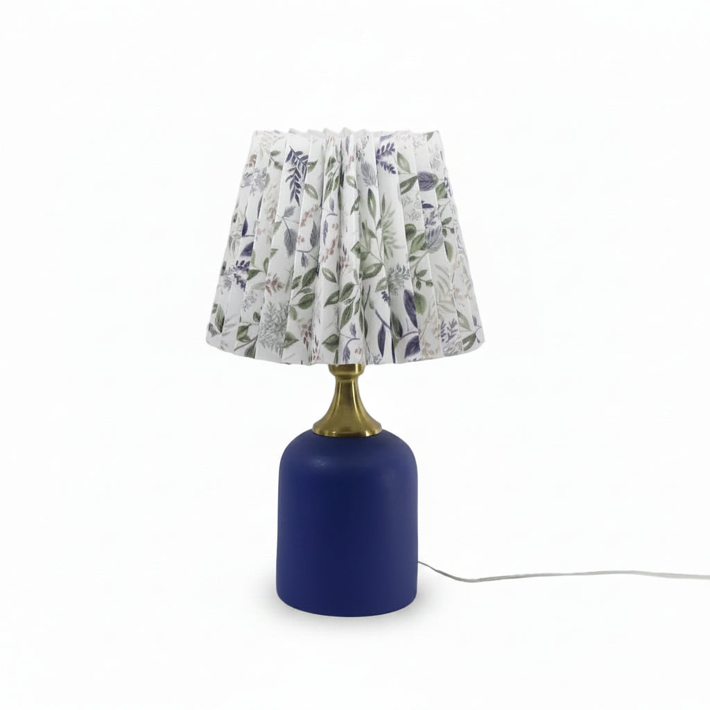 Betsy floral scallop counter lamp with ceramic base and floral fabric scallop shade, 16.5 inch large plug-in desk lamp for nightstand, entryway or countertop accent