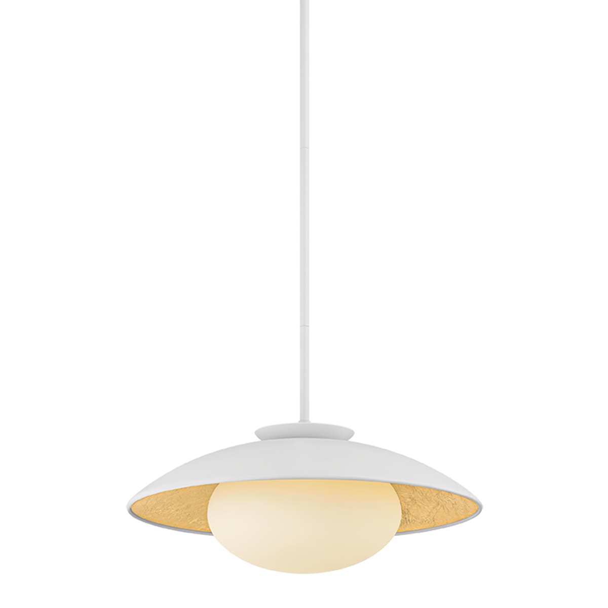 Cathleen pendant white large, 21 inch modern RLM-style pendant light with opal matte glass shade, white exterior and gold leaf interior