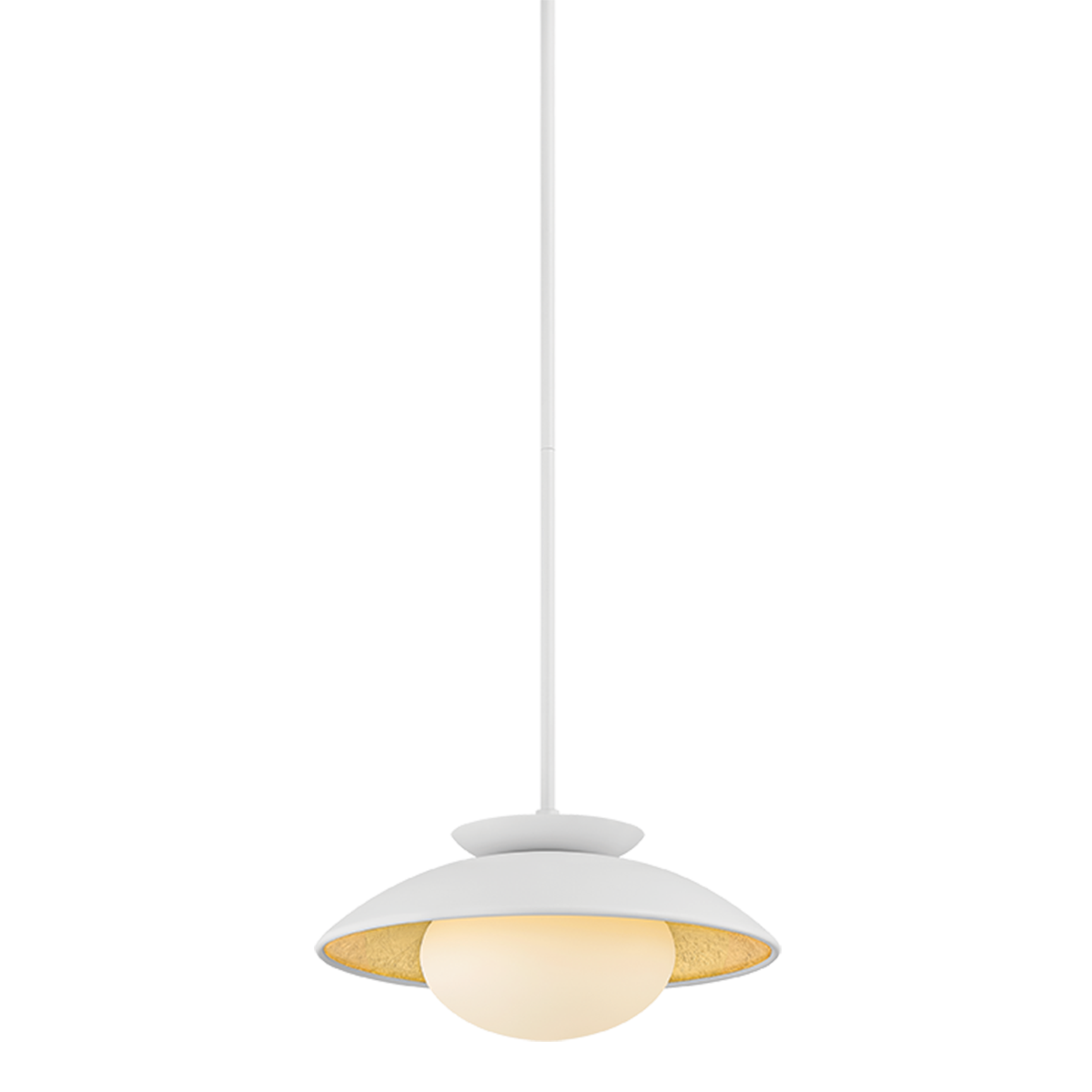 Cathleen pendant white small, 14 inch modern RLM-style pendant light with opal matte glass shade, white exterior and gold leaf interior