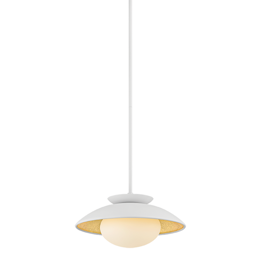 Cathleen pendant white small, 14 inch modern RLM-style pendant light with opal matte glass shade, white exterior and gold leaf interior