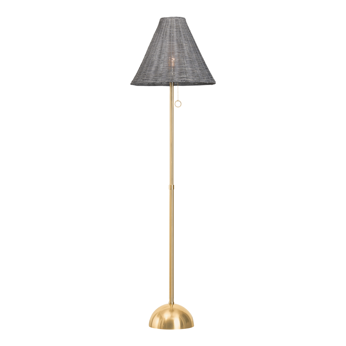 Daffodil wicker floor lamp with natural wicker shade and aged brass finish, 66.5 inch coastal plug-in floor lamp for living room, bedroom or entryway