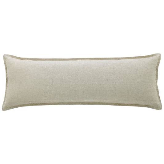 100% European flax linen long lumbar pillow in natural, 14x42 inch oversized bed pillow with waterfowl feather fill