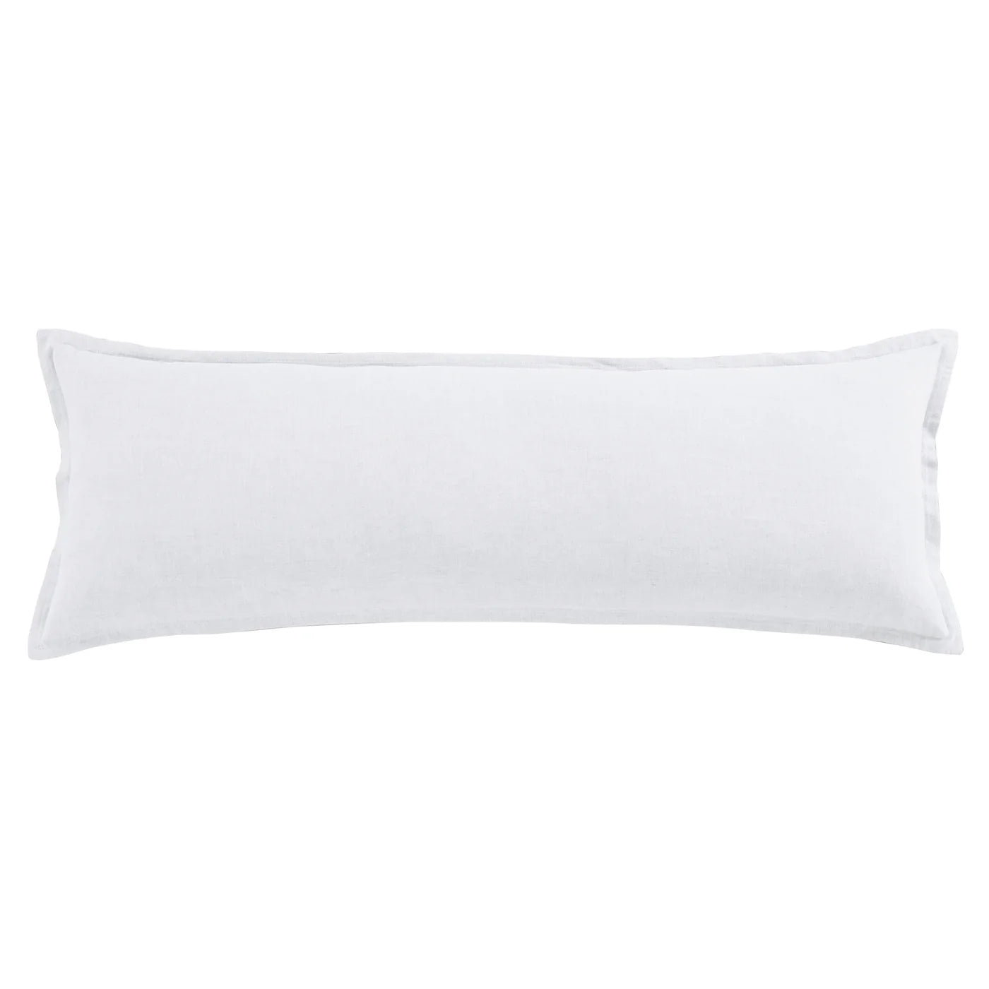 100% European flax linen long lumbar pillow in white, 14x42 inch natural fiber accent pillow with waterfowl feather fill