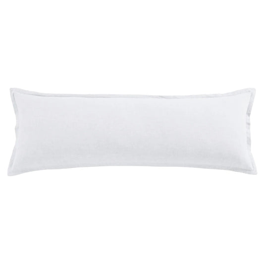 100% European flax linen long lumbar pillow in white, 14x42 inch natural fiber accent pillow with waterfowl feather fill