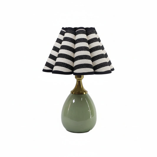 Lido striped scallop counter lamp with ceramic base and black stripe fabric scallop shade, 13.8 inch plug-in desk lamp for nightstand, countertop or coastal decor